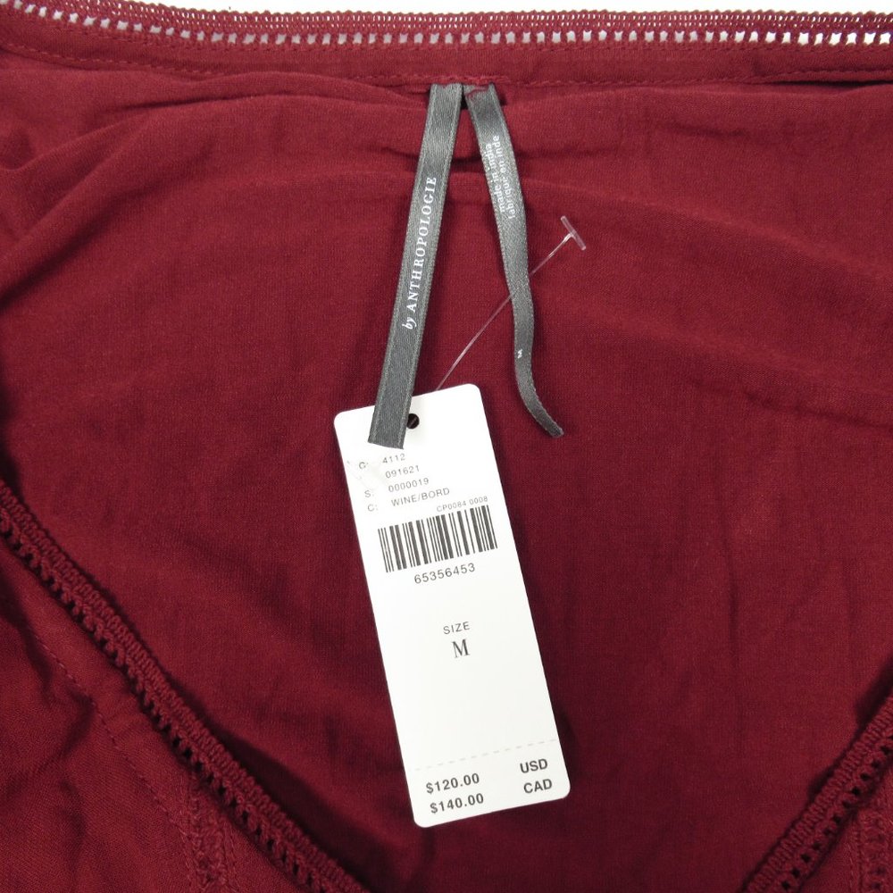 Anthropologie Embroidered Floral Buttondown Wine Red - Medium - Picture 5 of 7
